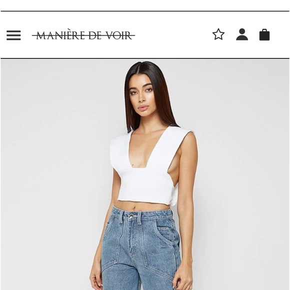 Maniére De Voir Multi-Way Ribbed Crop Top (Off White) - Picture 1 of 2